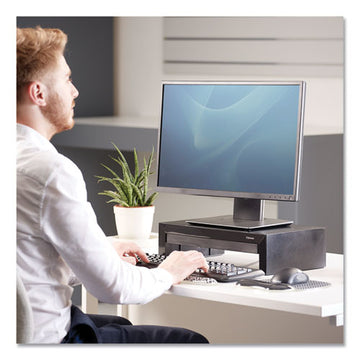 Fellowes® Designer Suites Monitor Riser, For 21" Monitors, 16" X 9.38" X 4.38" To 6", Black Pearl, Supports 40 Lbs freeshipping - TVN Wholesale